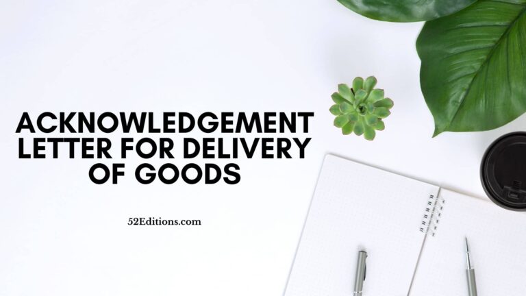 Acknowledgement Letter For Delivery Of Goods