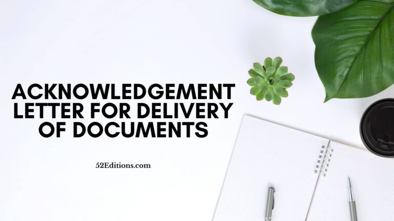 Acknowledgement Letter For Delivery of Documents