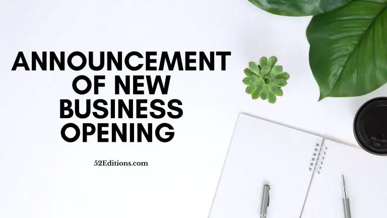 Announcement of New Business Opening