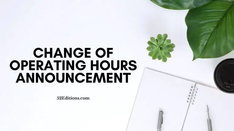 Change of Operating Hours Announcement