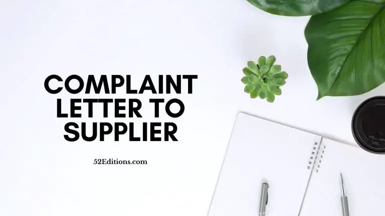 Complaint Letter To Supplier