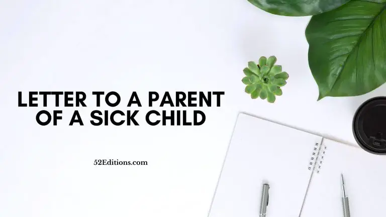 Letter To a Parent of a Sick Child