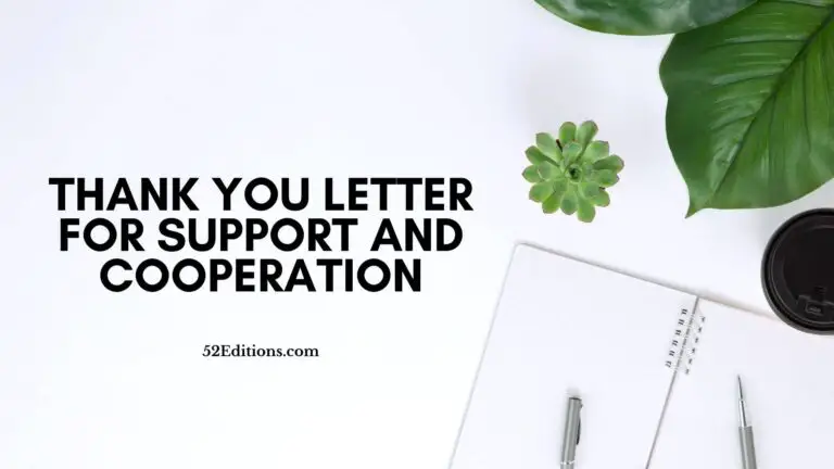 Thank You Letter For Support And Cooperation