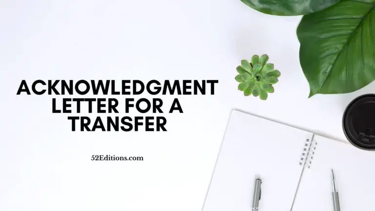 Acknowledgment Letter For a Transfer