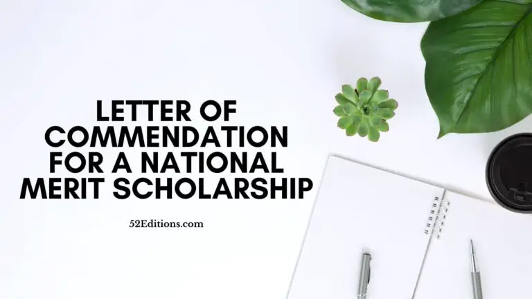 Letter of Commendation For a National Merit Scholarship