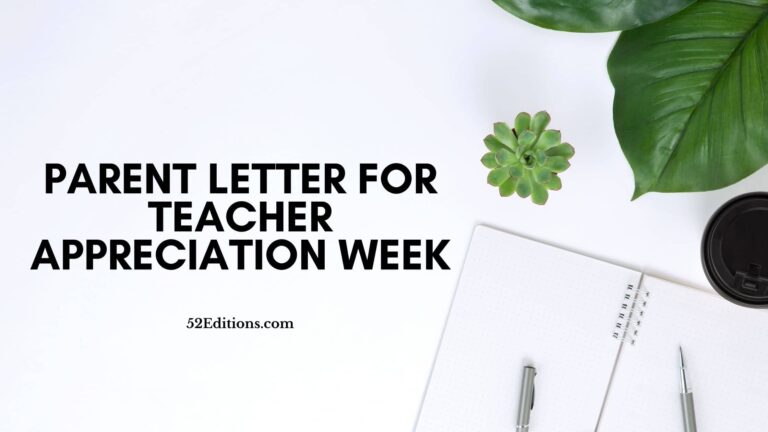 Parent Letter For Teacher Appreciation Week