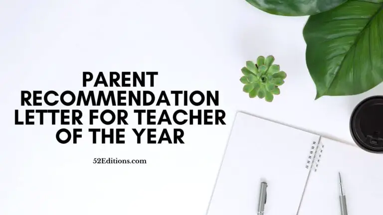 Parent Recommendation Letter For Teacher of The Year